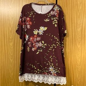 Vislily red flower top. Lace bottom.